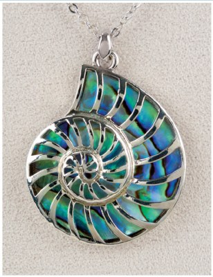Silver Toned and Abalone Enamel Nautilus Shell Necklace