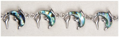 Silver Toned and Abalone Enamel Dolphin Bracelet