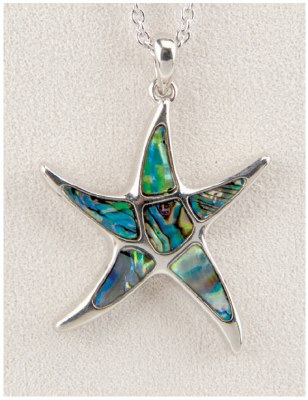 Silver Toned and Abalone Enamel Starfish Necklace
