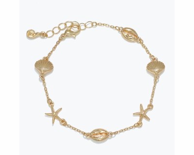 Gold Toned Sealife Charms Link Bracelet