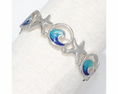 Silver Toned and Blue Starfish and Wave Bracelet