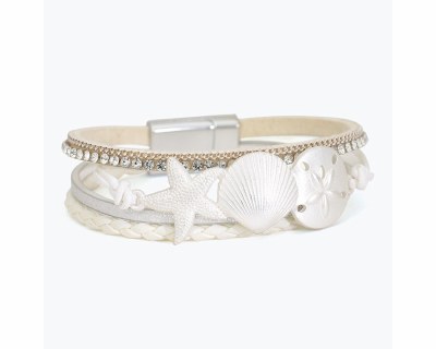 Silver Toned Matte Sealife Band Bracelet