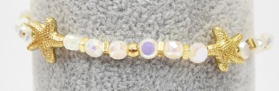 White and Gold Toned Beads and Starfish Bracelet