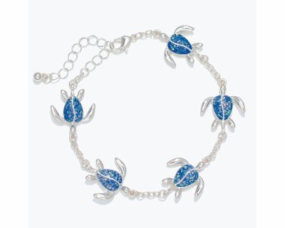 Silver Toned and Blue Sea Turtles Bracelet