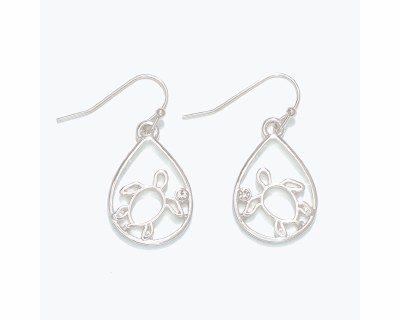 Silver Toned Sea Turtle Outline Earrings