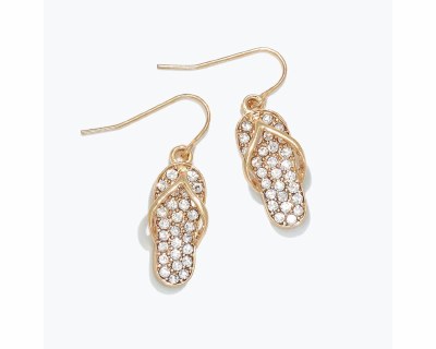 Gold Toned Bling Flip Flop Earrings