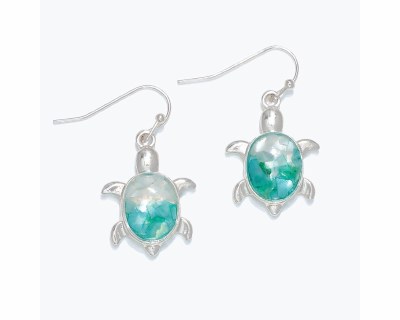Silver Toned and Blue Sea Turtle Earrings