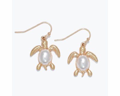 Gold Toned and Faux Pearl Sea Turtle Earrings