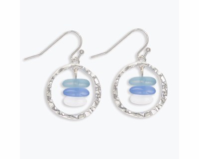 Blue Seaglass in a Silver Toned Ring Earrings