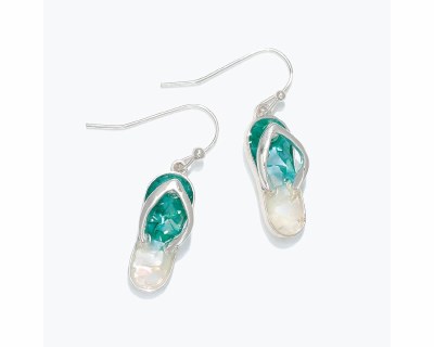 Silver Toned and Aqua Seashell Flip Flop Earrings