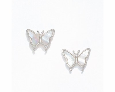 Silver Toned and Mother of Pearl Butterfly Earrings