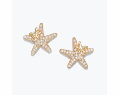 Gold Toned and Faux Pearl Starfish Earrings