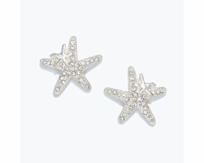 Silver Toned Bling Starfish Earrings