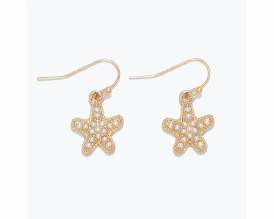 Small Gold Toned and Faux Pearl Starfish Earrings