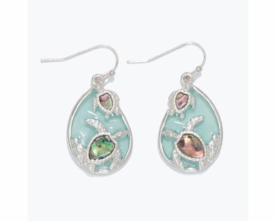 Silver Toned and Multipastel Sea Turtle Drop Earrings