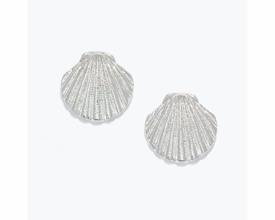 Textured Silver Toned Scallop Shell Earrings
