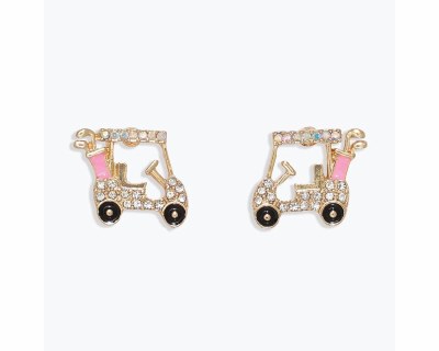 Gold Toned and Pink Golf Cart Earrings