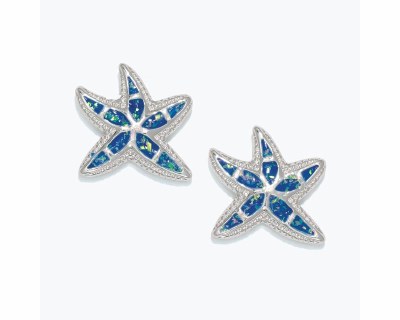 Silver Toned and Blue Starfish Earrings