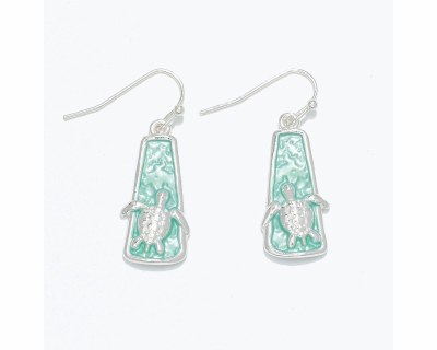 Silver Toned and Aqua Sea Turtle Drop Earrings