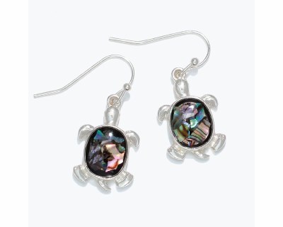 Silver Toned and Abalone Sea Turtle Earrings