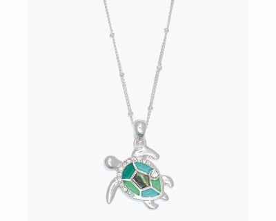 Silver Toned and Abalone Sea Turtle Necklace