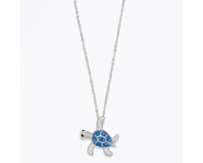 Silver Toned and Blue Sea Turtle Necklace