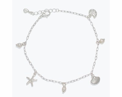 Silver Toned Dangle Sealife Charms Anklet