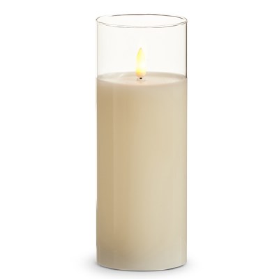 3" x 8" LED Ivory Glass Pillar Candle