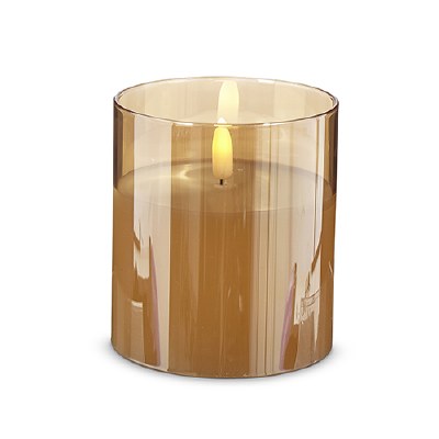 3.5" x 4" LED Gold Glass Pillar Candle