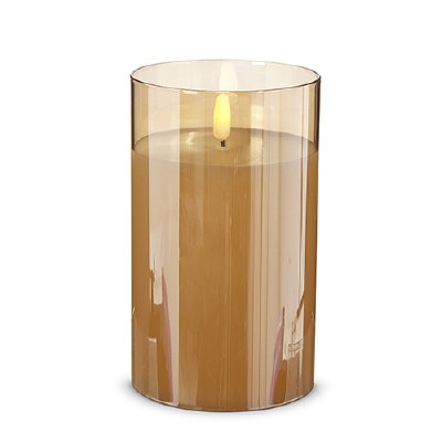 3.5" x 6" LED Gold Glass Pillar Candle