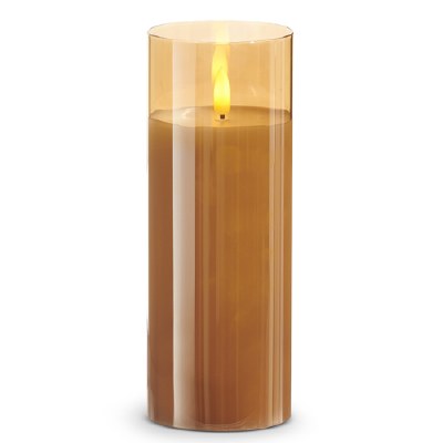 3" x 8" LED Gold Glass Pillar Candle