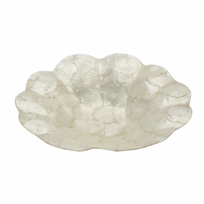 14" x 12" White Coastal Capiz Scallop Shell Decorative Bowl