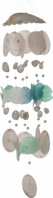 20" White, Blue, Green Coastal Capiz Fish and Seashells Wind Chime