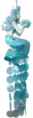 21" x 11" Aqua Coastal Capiz Mermaid Wind Chime