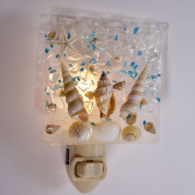 LED Clear Square Seashells Glass Night Light