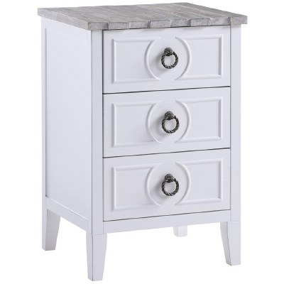 19" White and Boardwalk Top Three Drawer Night Stand