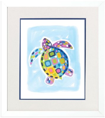 16" x 14" Multicolor Sea Turtle Coastal Print in a White Frame Under Glass