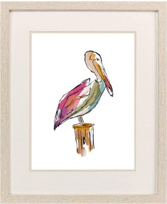 20" x 17" Multicolor Pelican Coastal Print in Whitewash Frame Under Glass