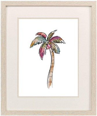20" x 17" Multicolor Palm Tree Coastal Print in Whitewash Frame Under Glass