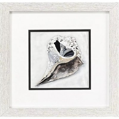 11" Sq Broken Seashell Coastal Print in a Whitewash Frame Under Glass