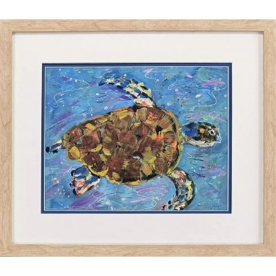 18" x 21" Sea Turtle Swimming With It's Flippers Out Coastal Print in a Natural Wood Frame Under Glass