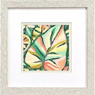 11" Sq Big Multicolor Tropical Leaf in a Whitewash Frame Under Glass