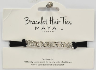 Silver Toned Bling Hearts Hair Tie Bracelet