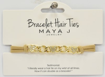 Gold Toned Bling Hearts Hair Tie Bracelet