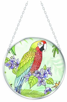 5" Round Island Jewels Tropical Parrot Glass Botanical Suncatcher