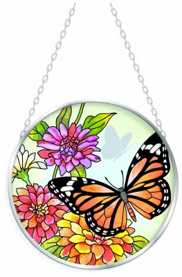 5" Round Monarch Butterfly Glass Suncatcher