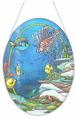 7" x 6" Oval The Reef Coastal Glass Suncatcher