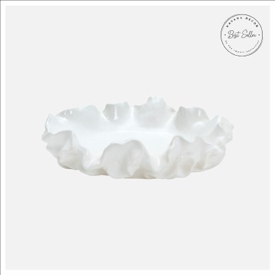10" x 14" White Riffles Decorative Ceramic Bowl