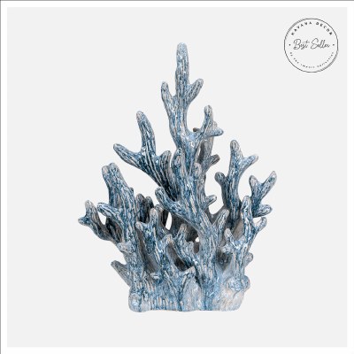 21" Blue Faux Ceramic Coral Sculpture