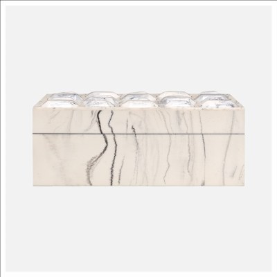 5" x 8" Gray and White 3D Top Polyresin Decorative Box